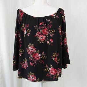 Touia Floral Top Women's Size XL Off the Shoulder Blouse Elastic Collar Raglan B